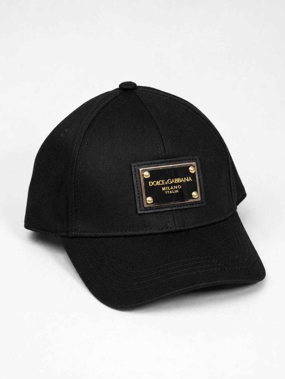 Dolce & Gabbana Black Cap with Gold Logo Plaque